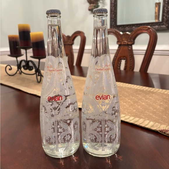 2 CHRISTIAN LACROIX Limited Edition EVIAN Glass COLLECTABLE Bottles - Picture 3 of 9